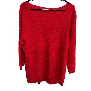 Kim Rogers Womens Red Round Neck Textured Knit Sweater Sz XL